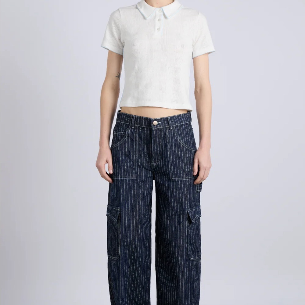 Damson Madder Navy Pinstripe Cargo Jeans